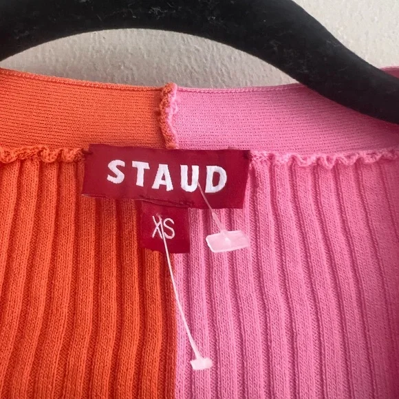 STAUD Two-Tone Long Sleeve Dress in Pink and Orange - Picture 7 of 12